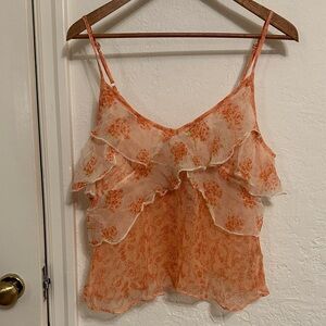 Free PeopleFloral Ruffle Orange Camisole Top